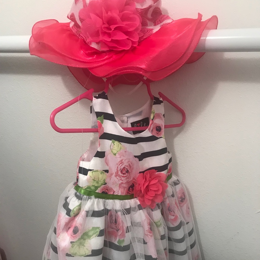 Pink floral dress with matching hat